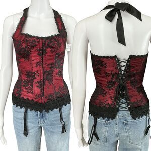 Fredericks of Hollywood Corset sz 34 Lace Dream Halter Garters Boned Ribcage NEW